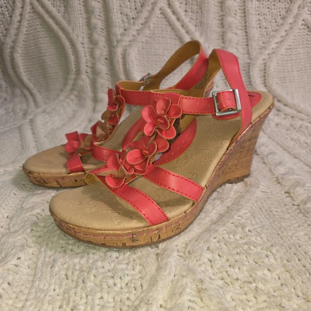 b.o.c. Wedge Sandals Coral Pink Floral Romantic Strappy Platform Women 8M‎